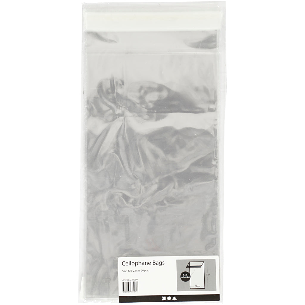 Cellofanpåsar, H: 22 cm, B: 12 cm, tjocklek 25 my, 20 st./ 1 förp. [HOB-239950]