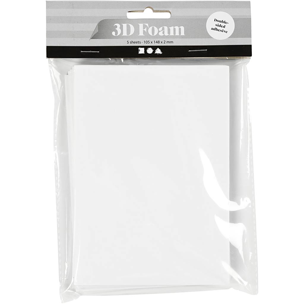 3D Skumark, A6, ark 105x148 mm, tjocklek 2 mm, vit, 5 ark/ 1 förp. [HOB-24659]