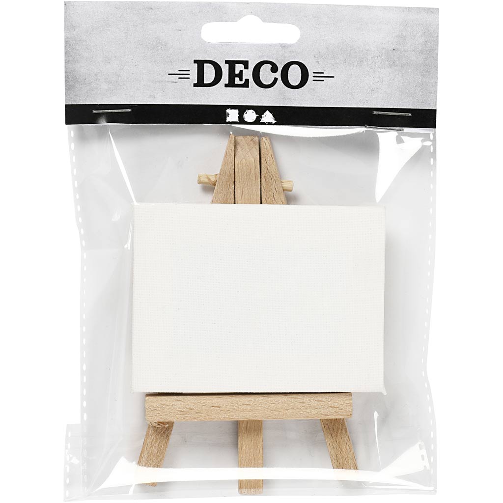 Mini Easel with canvas, white, H: 11,5 cm, W: 8 cm, size 8x6x1 cm, 1 pc [HOB25735]