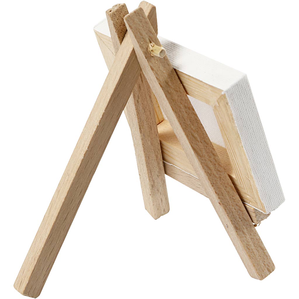 Mini Easel with canvas, white, H: 11,5 cm, W: 8 cm, size 8x6x1 cm, 1 pc [HOB25735]