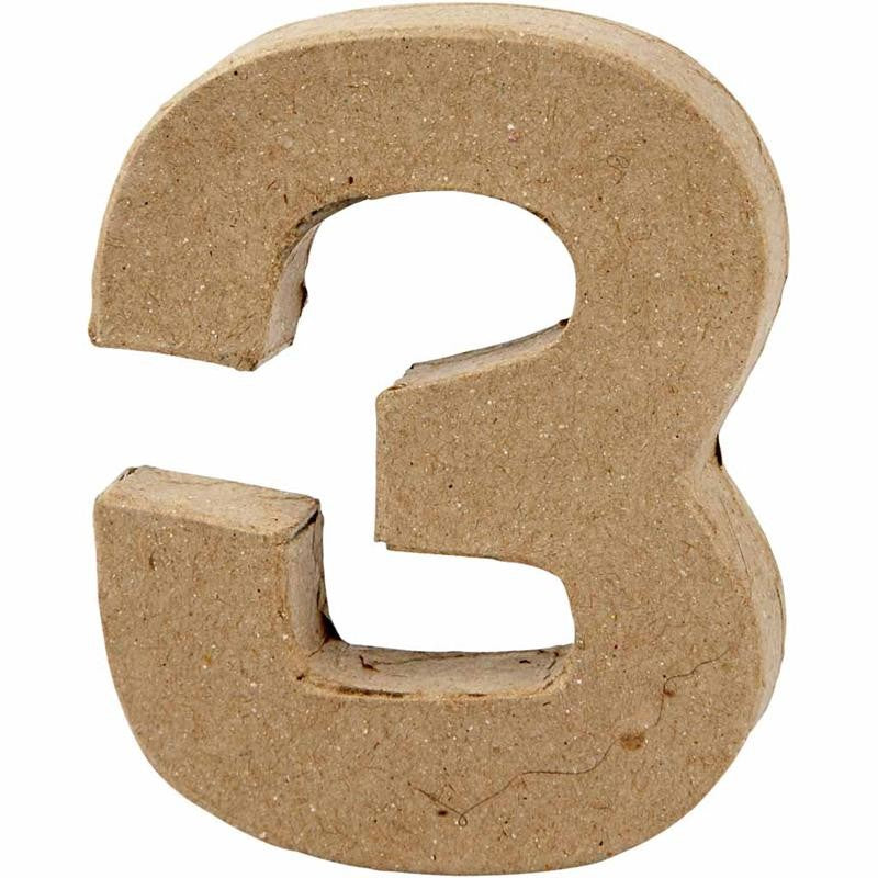 Pappsiffra, 3, H: 10 cm, B: 8 cm, tjocklek 1,7 cm, 1 st. [HOB-26670]