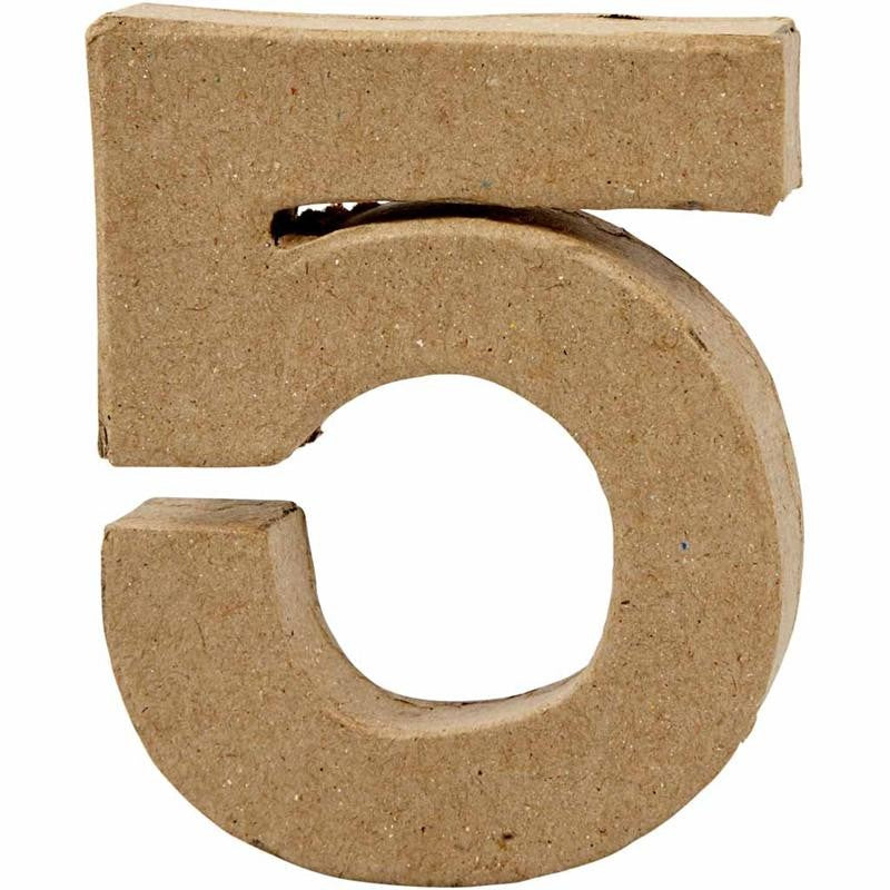 Pappsiffra, 5, H: 10 cm, B: 8,5 cm, tjocklek 1,7 cm, 1 st. [HOB-26672]