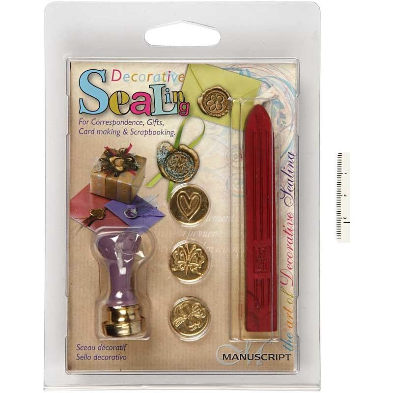 Lack och sigill, hjärta, fjäril, fyrklöver, Dia. 18 mm, 1 set [HOB-27022]