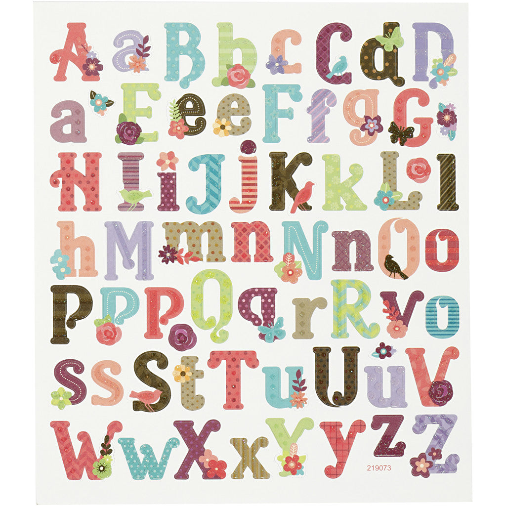 Klistermärken, alfabetet, ark 15x16,5 cm, 1 ark [HOB-27190]
