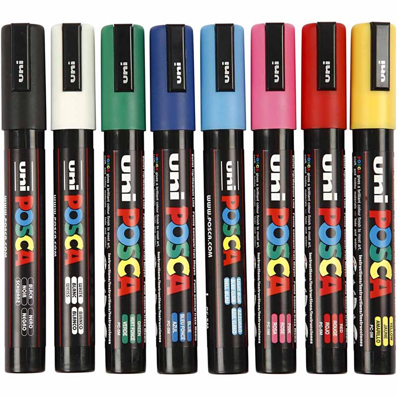Posca Marker, no. PC-5M, line 2,5 mm, medium, assorted colours, 8 pc