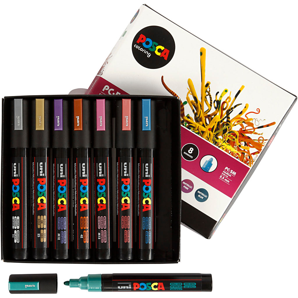 Posca Marker , nr. PC-5M, spets 2,5 mm, Medium, metallicfärger, 8 st./ 1 förp. [HOB-276901]