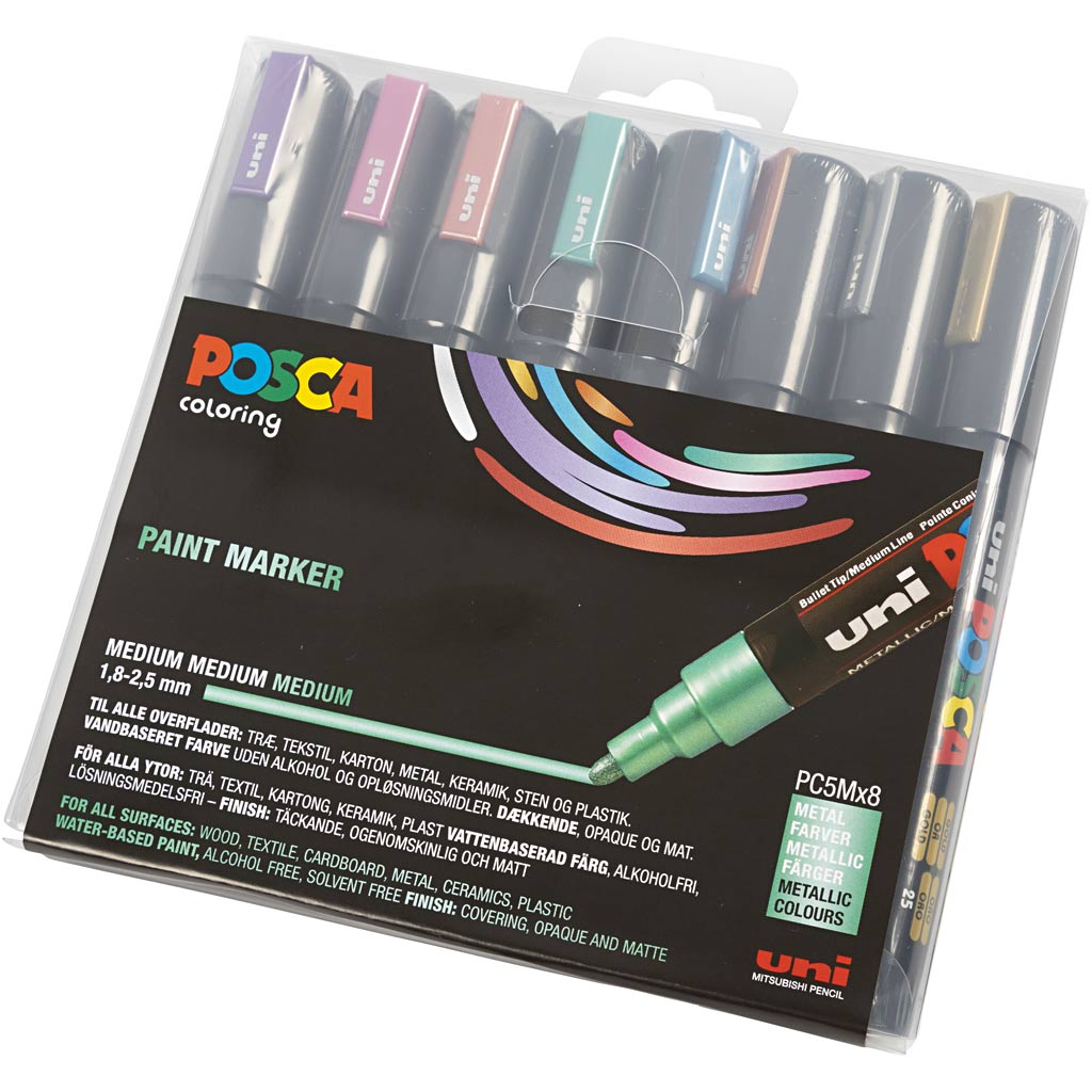 Posca Marker , nr. PC-5M, spets 2,5 mm, Medium, metallicfärger, 8 st./ 1 förp. [HOB-276901]