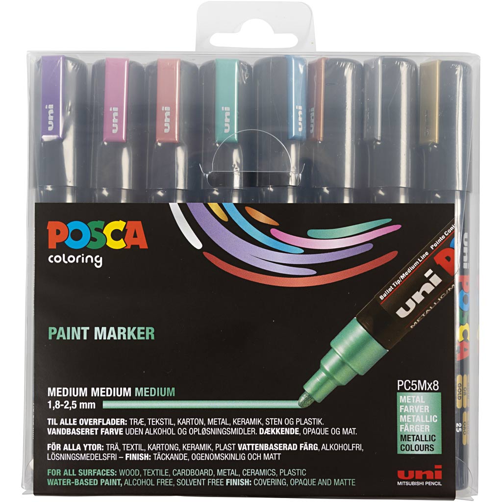 Posca Marker , nr. PC-5M, spets 2,5 mm, Medium, metallicfärger, 8 st./ 1 förp. [HOB-276901]