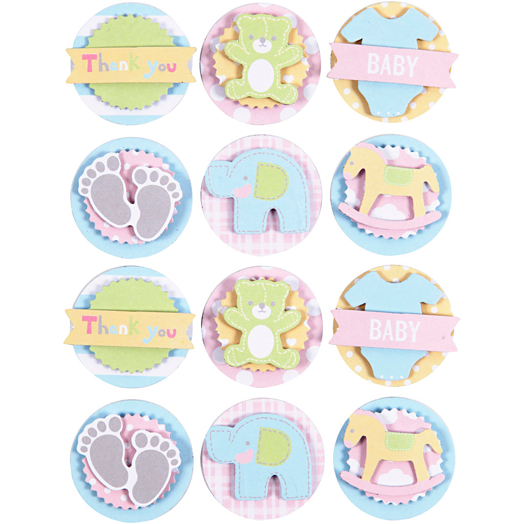 3D Baby Stickers, baby, dia. 35 mm, thickness 5 mm, 1 sheet
