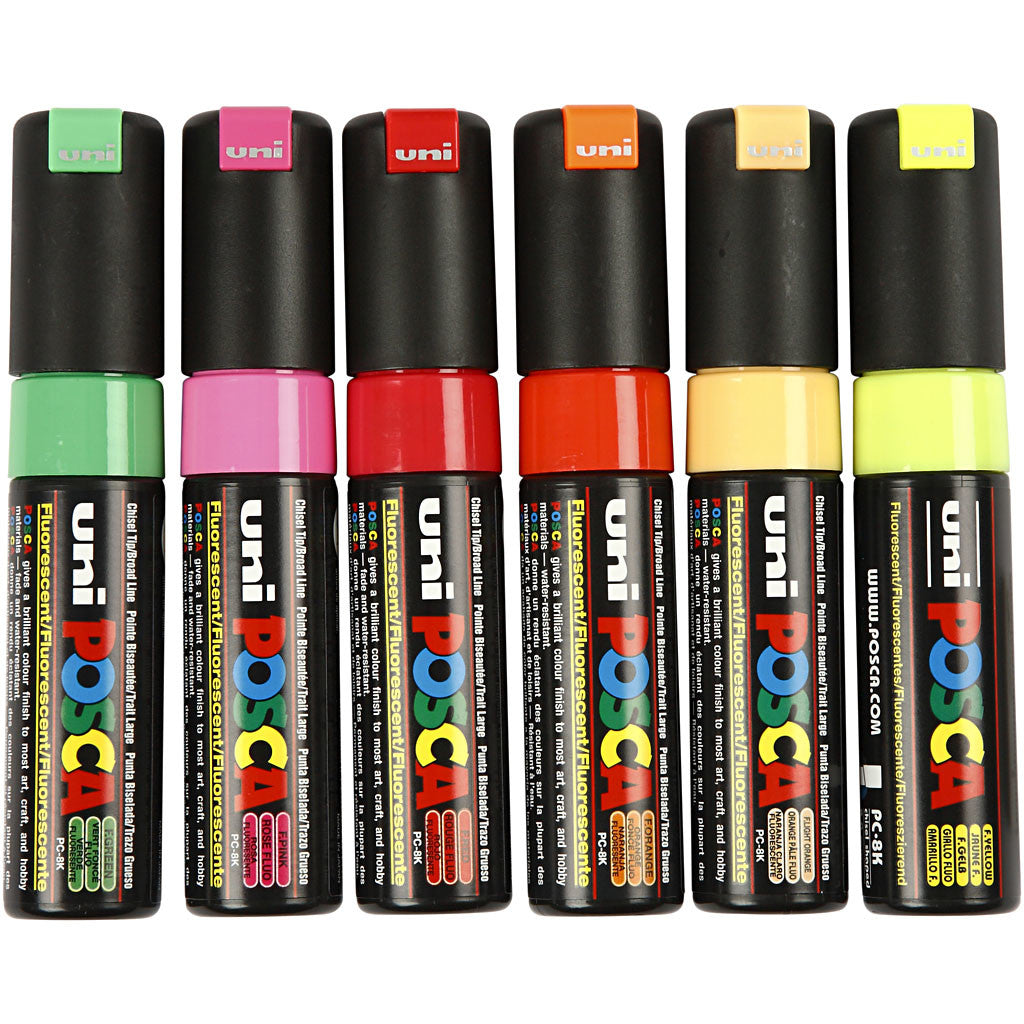 Posca Marker , nr. PC-8K, spets 8 mm, Broad, semi opaque, mixade färger, 6 st./ 1 förp. [HOB-278900]