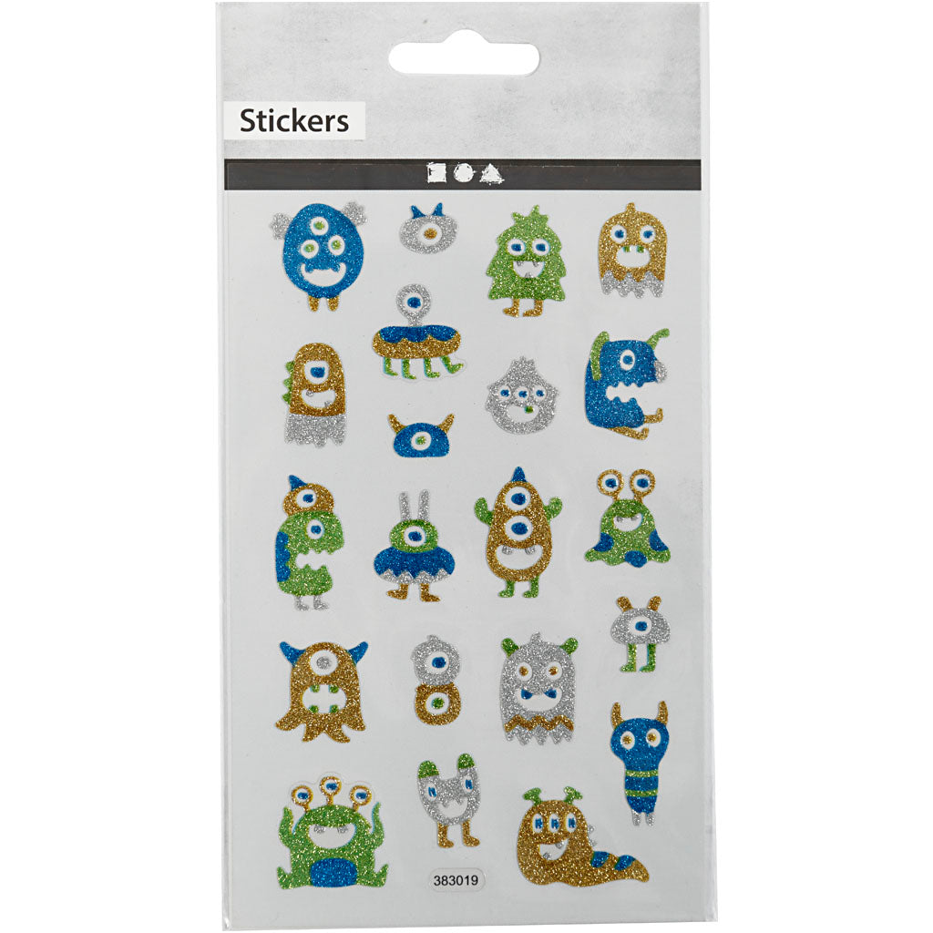 Glitterstickers, utomjordingar, ark 10x16 cm, 1 ark [HOB-280020]