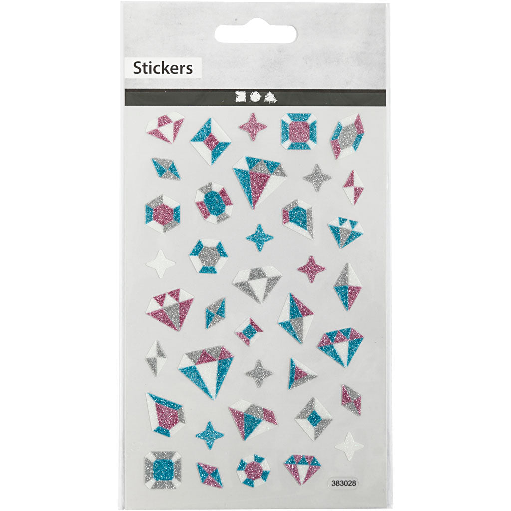 Glitterstickers, diamanter, ark 10x16 cm, 1 ark [HOB-280021]