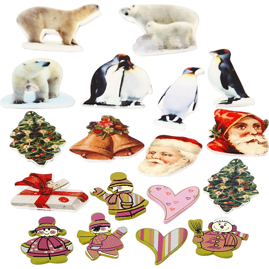 Trästickers, H: 40-50 mm, B: 15-45 mm, Innehållet kan variera , 600 st./ 1 förp. [HOB-28278]