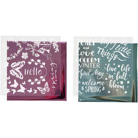 Dekorationsfolie och limark med motiv, vår, ark 15x15 cm, ljusblå, rosa, 2x2 ark/ 1 förp. [HOB-283551]