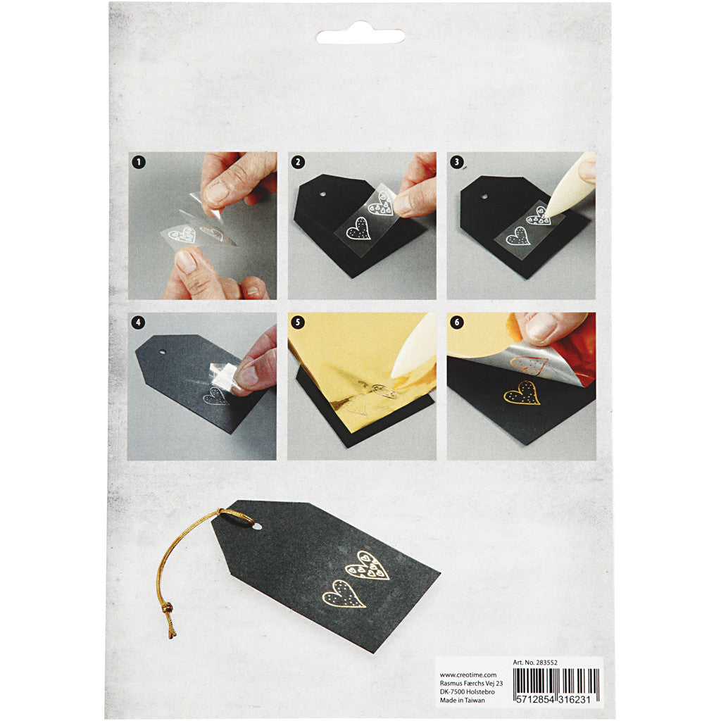 Dekorationsfolie och limark med motiv, hjärta och kärlek, ark 15x15 cm, röd, 2x2 ark/ 1 förp. [HOB-283552]