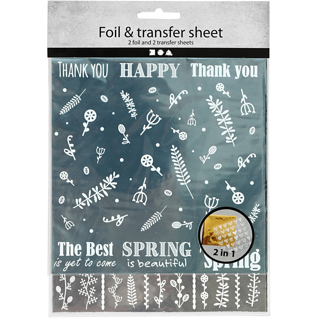 Dekorationsfolie och limark med motiv, Vårblommor, ark 15x15 cm, silver, turkos, 2x2 ark/ 1 förp. [HOB-283554]