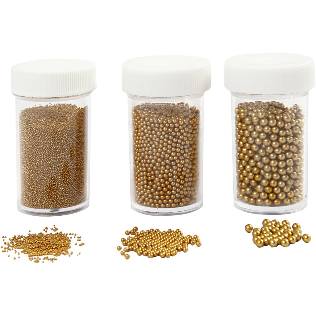 Mini Glass Beads, size 0,6-0,8+1,5-2+3 mm, gold, 3x45 g