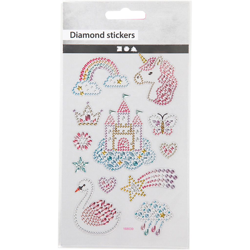 Diamond stickers, enhörningar, ark 10x16 cm, 1 ark [HOB-284032]