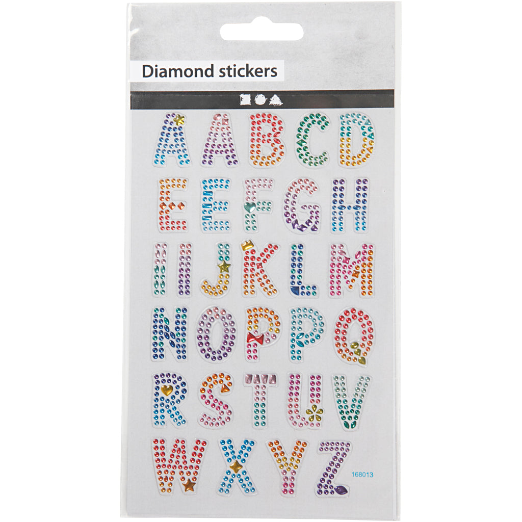 Diamond stickers, alfabetet, ark 10x16 cm, 1 ark [HOB-284035]