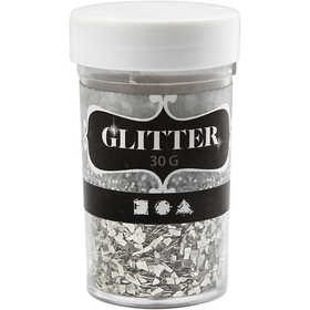 Glitter, stl. 1-3 mm, silver, 30 g/ 1 burk [HOB-28431]