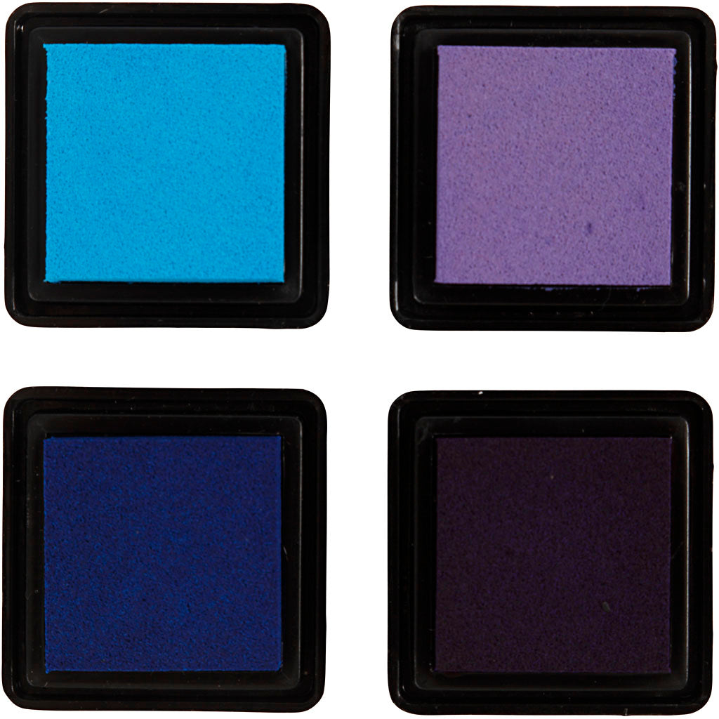 Stämpeldyna, H: 2 cm, stl. 3,5x3,5 cm, blå, himmelsblå, lila, violet, 4 st./ 1 förp. [HOB-285342]