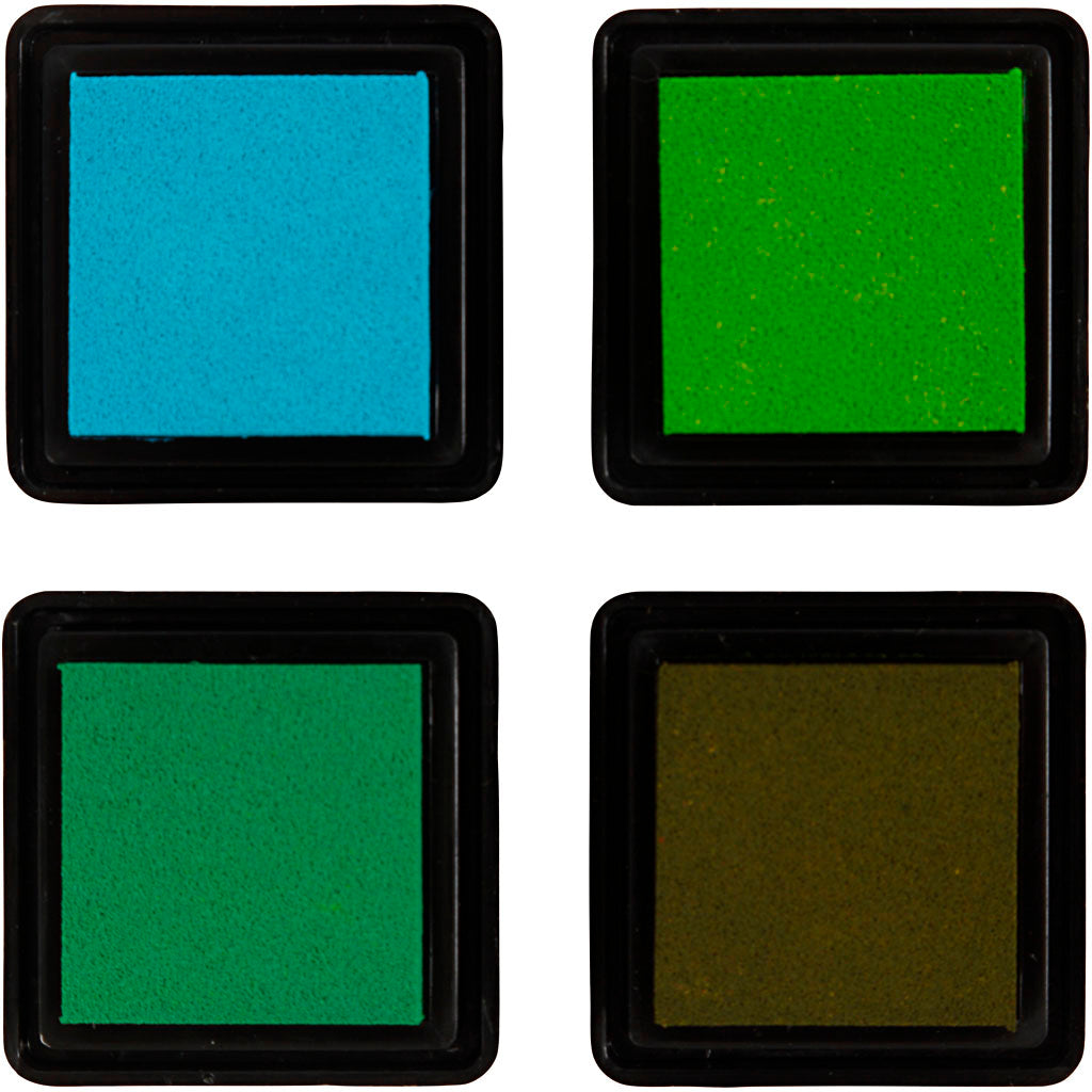 Stämpeldyna, H: 2 cm, stl. 3,5x3,5 cm, grön, ljusgrön, oliv, aqua, 4 st./ 1 förp. [HOB-285343]