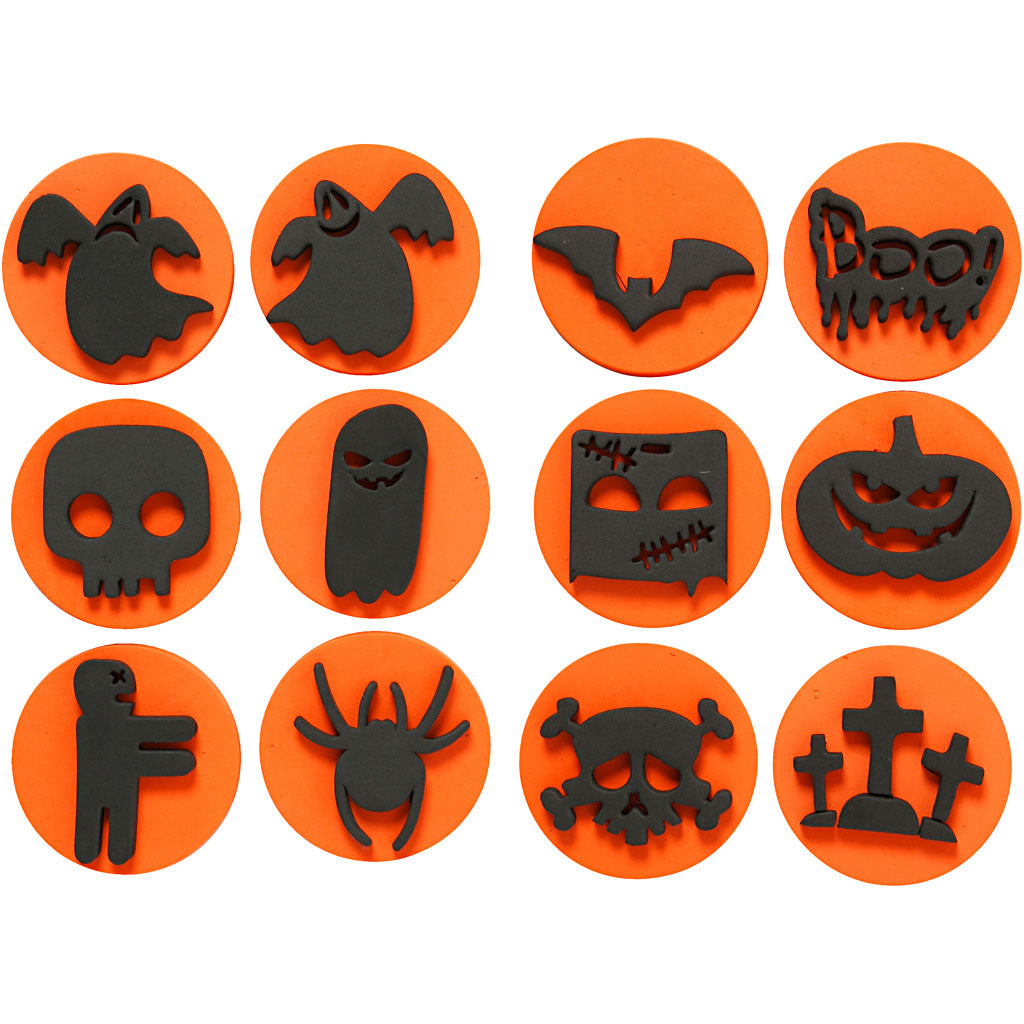 Foam Stamps, halloween, dia. 7,5 cm, thickness 2,5 cm, 6 pc