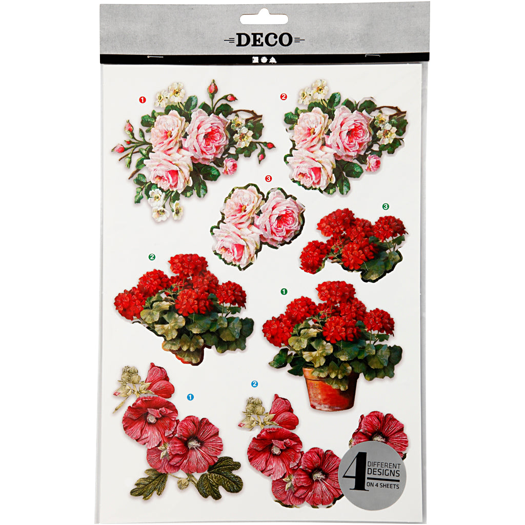 3D Motiv, blommor, ark 21x30 cm, 4 ark/ 1 förp. [HOB-28703]