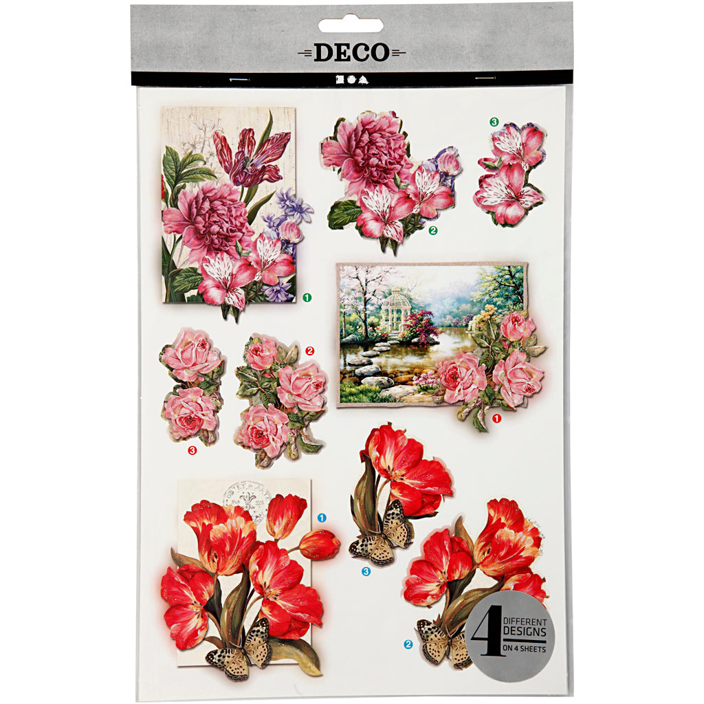 3D Motiv, blommor och fjärilar, ark 21x30 cm, 4 ark/ 1 förp. [HOB-28705]