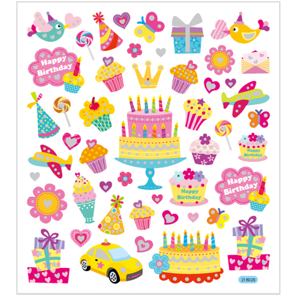 Stickers, birthday, sheet 15x16,5 cm, ca. 49 pc, 1 sheet