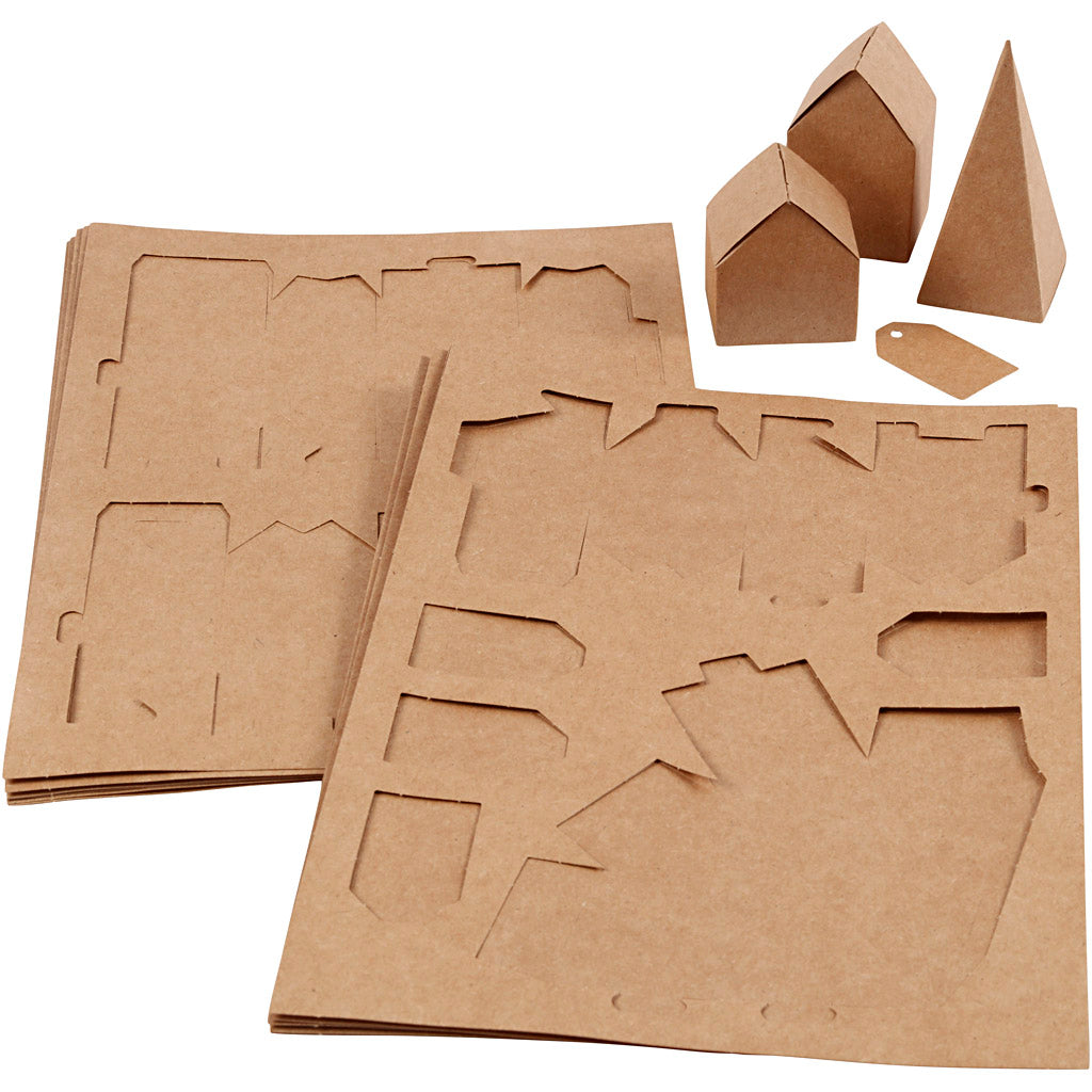 Utstansade hus och träd, H: 5,7-10 Cm cm, 1 set [HOB-29040]
