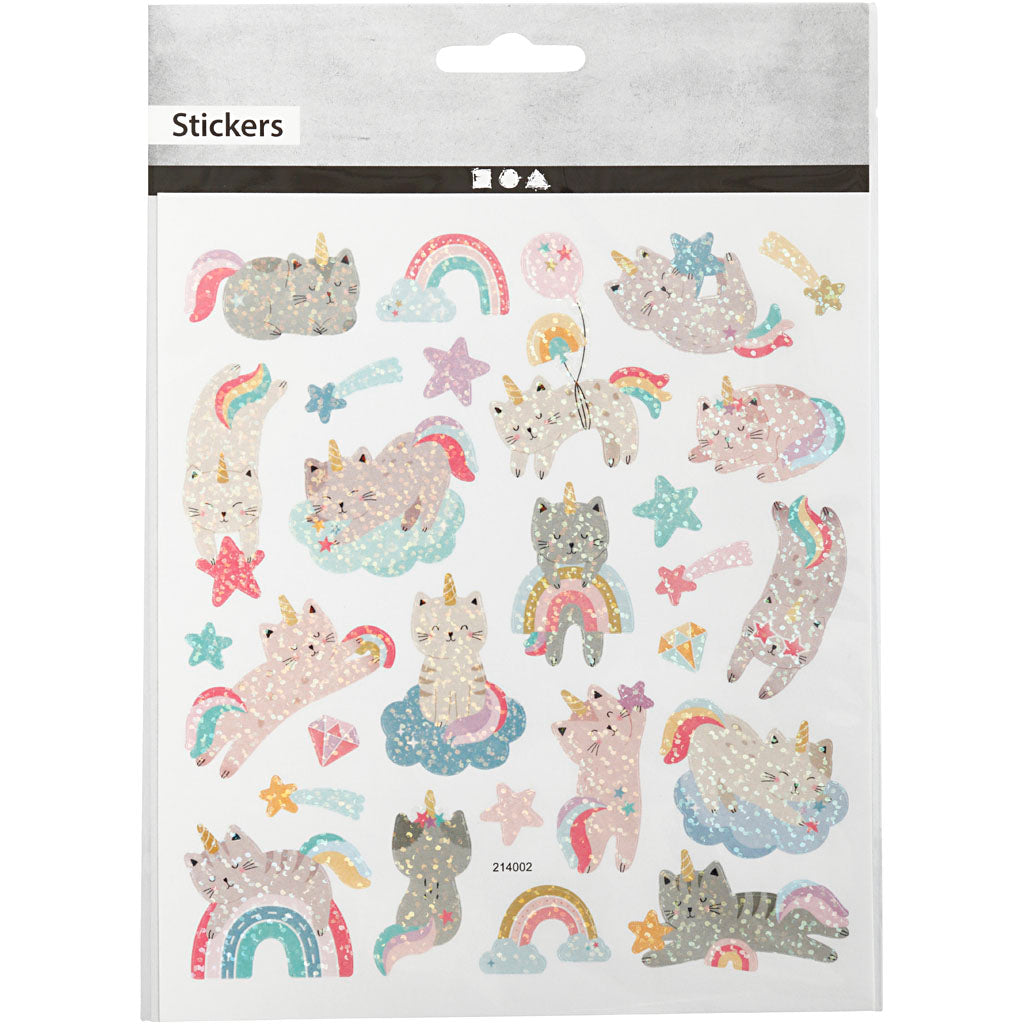 Klistermärken, unicorn katter, ark 15x16,5 cm, 1 ark [HOB-29047]