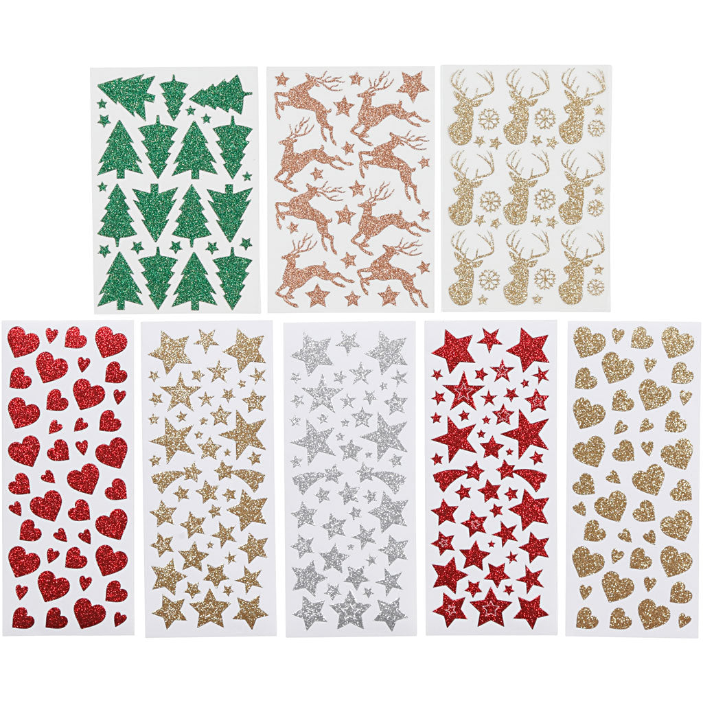 Glitterstickers, ark 10x24+12x18,5 cm, 8 ark/ 1 förp. [HOB-29113]