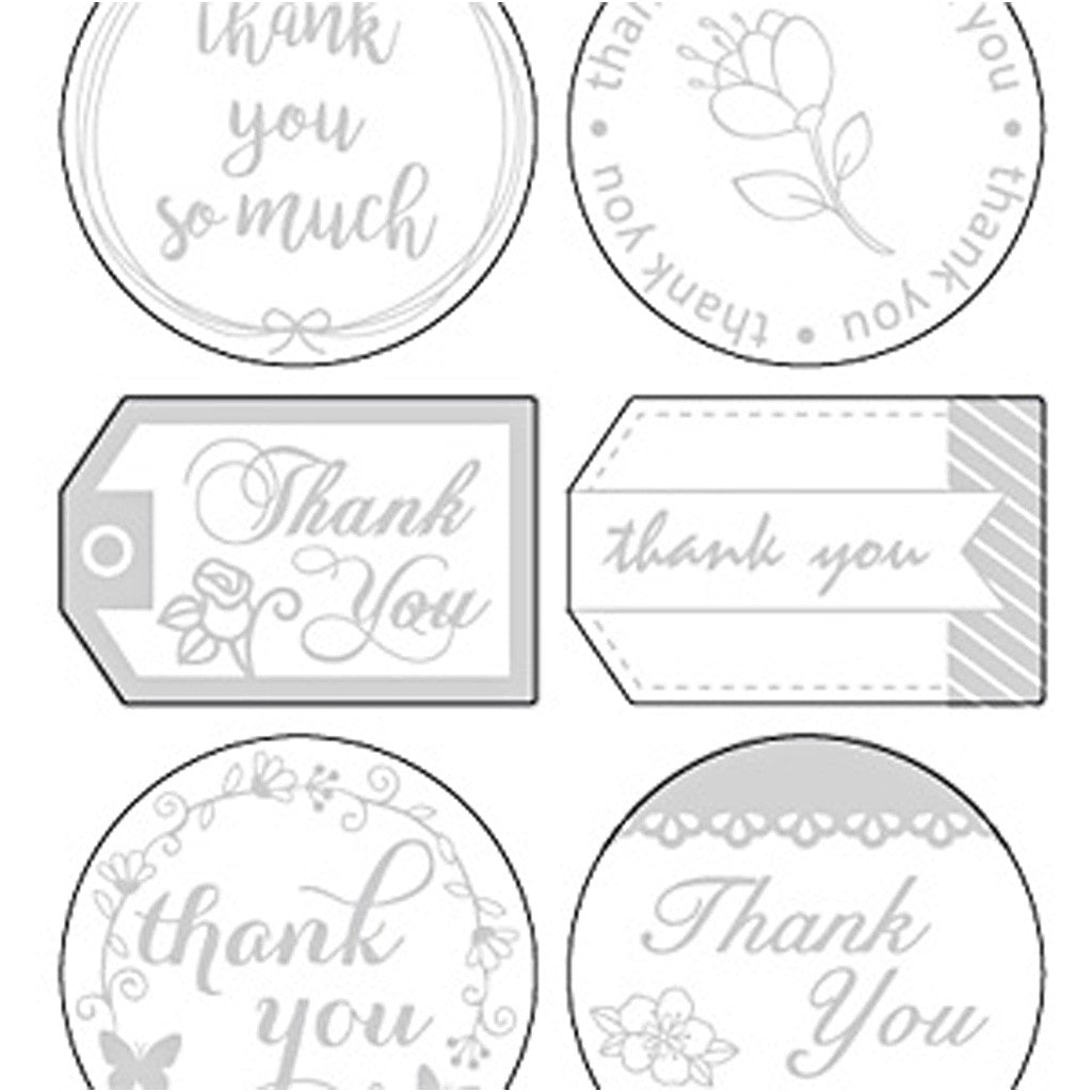 Stickers, thank you, ark 10x24 cm, ca. 13 st., silver, 1 ark [HOB-29141]