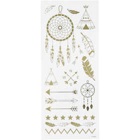 Stickers, indianer, ark 10x24 cm, ca. 17 st., guld, 1 ark [HOB-29145]
