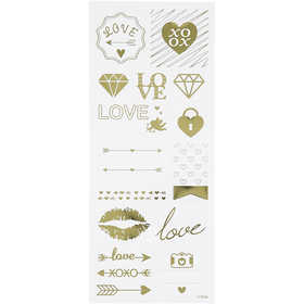 Stickers, love, ark 10x24 cm, ca. 14 st., guld, 1 ark [HOB-29148]
