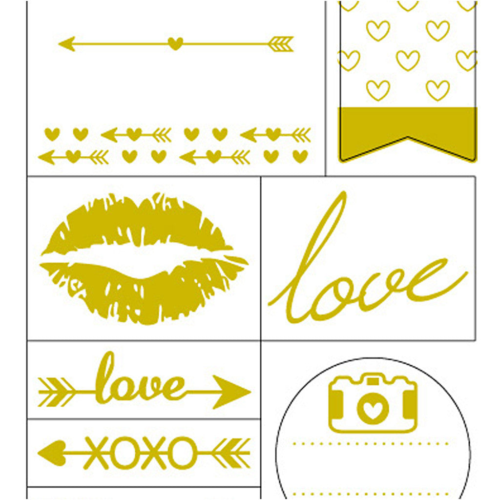 Stickers, love, ark 10x24 cm, ca. 14 st., guld, 1 ark [HOB-29148]
