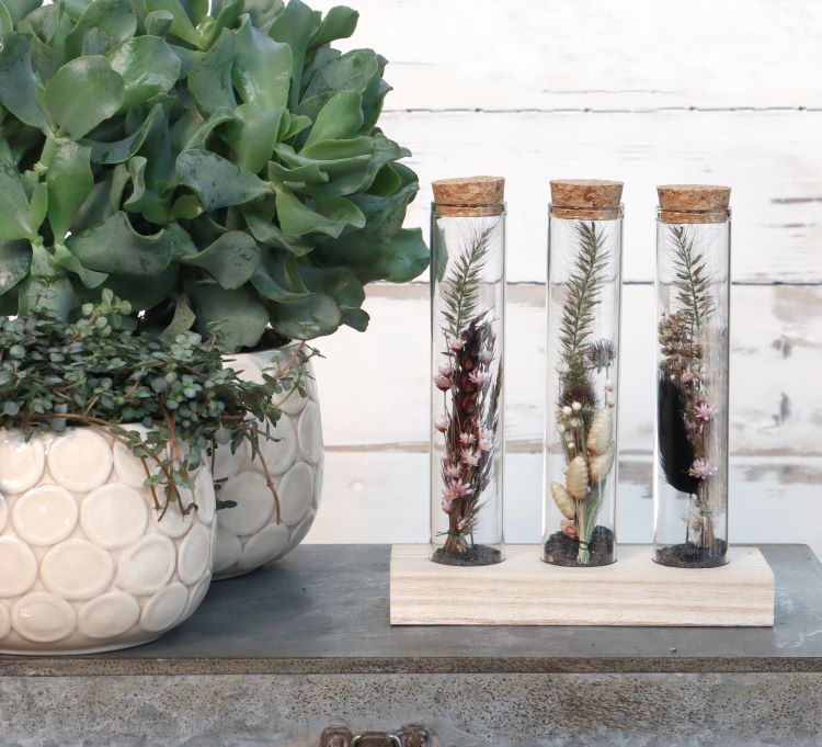 Glasrör Ø3cm 3 rör på träbräda (12 st.) [IFS-29148]