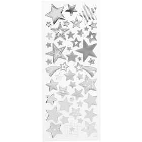 Stickers, stjärnor, ark 10x24 cm, ca. 52 st., silver, 1 ark [HOB-29153]