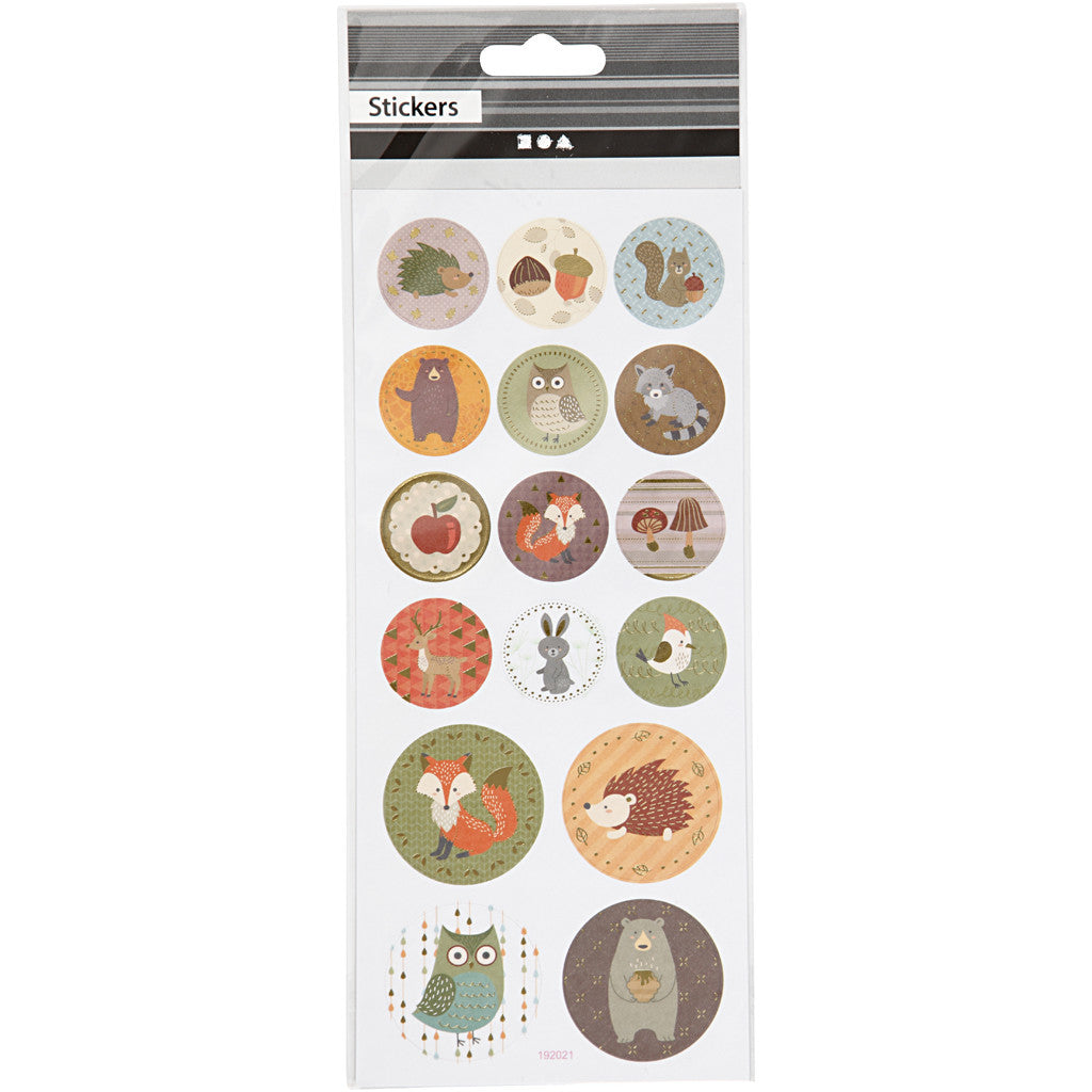 Stickers, skogsdjur, ark 10x23 cm, ca. 16 st., 1 ark [HOB-29160]