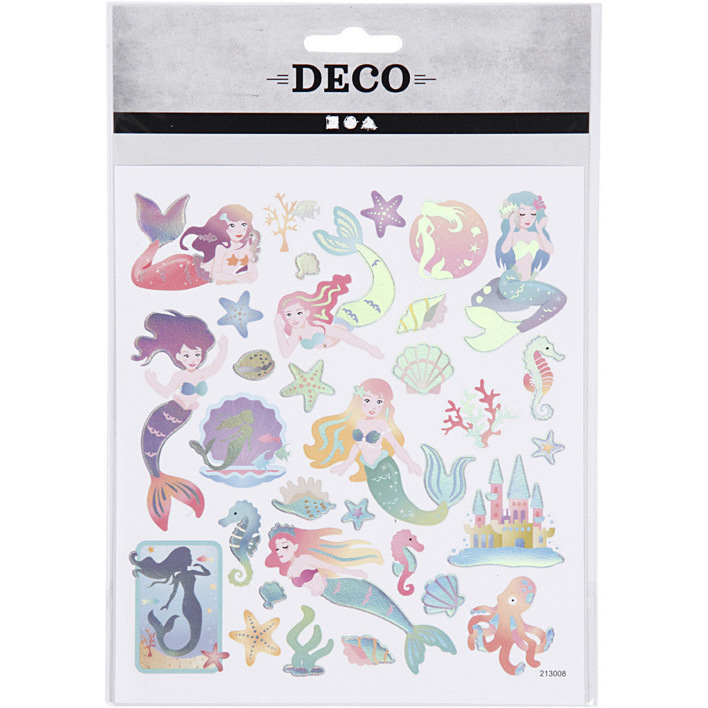 Klistermärken, sjöjungfru, ark 15x16,5 cm, ca. 32 st., 1 ark [HOB-29170]