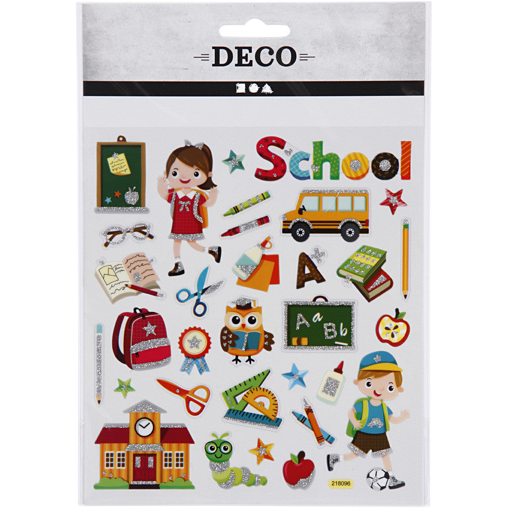 Klistermärken, skola, ark 15x16,5 cm, ca. 32 st., 1 ark [HOB-29176]