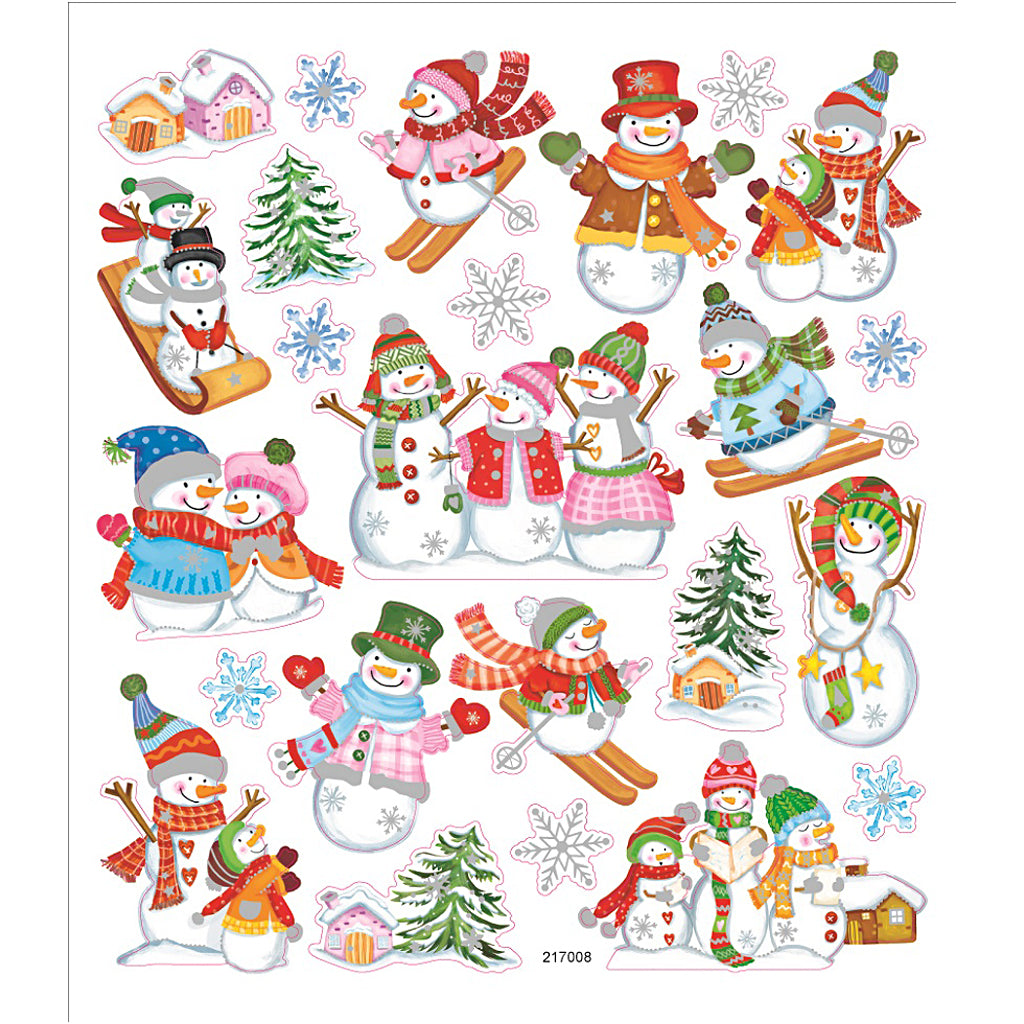 Stickers, snowmen on skis, sheet 15x16,5 cm, ca. 24 pc, 1 sheet