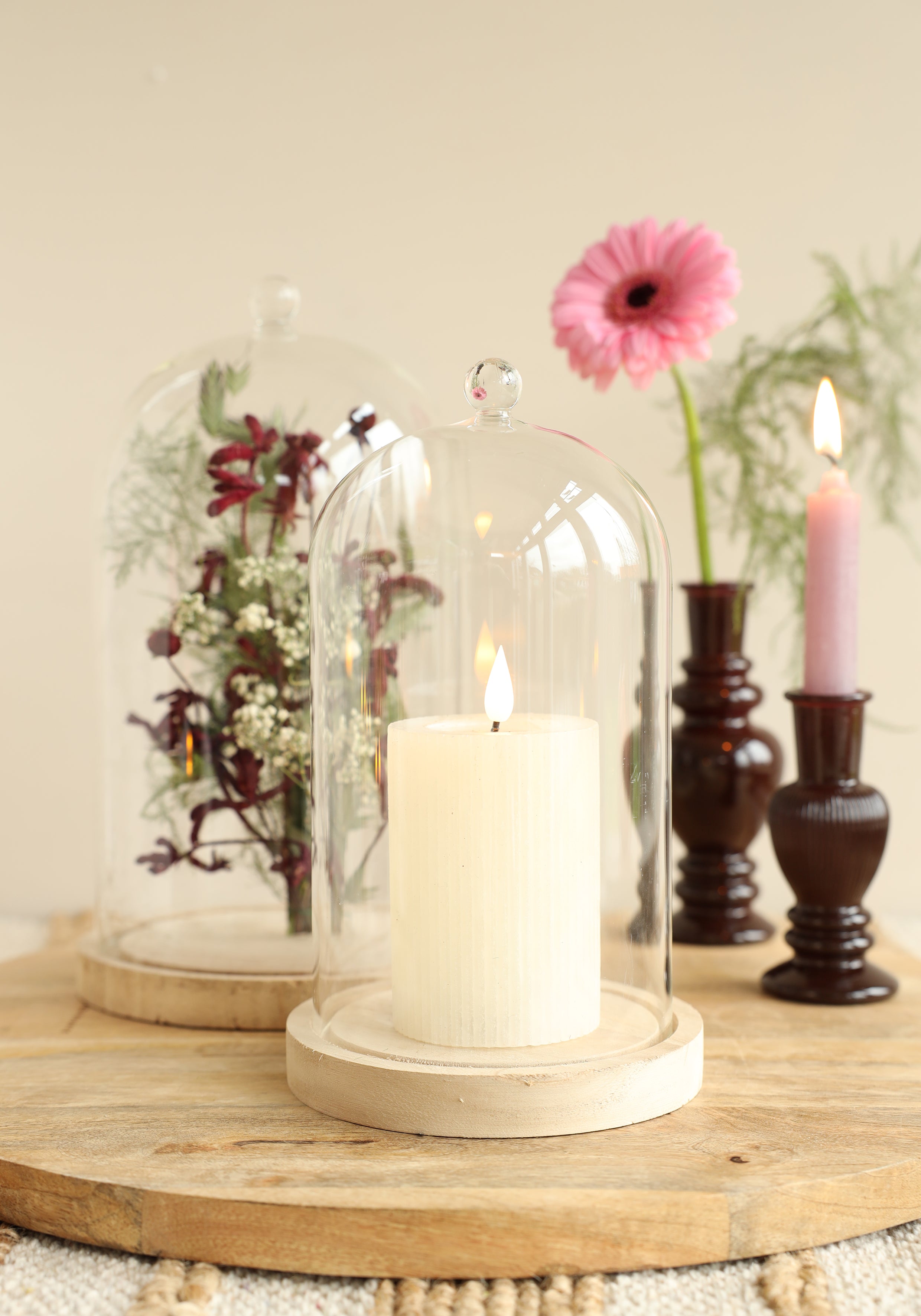 Glaskupa med glasknopp med träbas Ø14 h.23,5 cm (1 st) [IFS-29314]