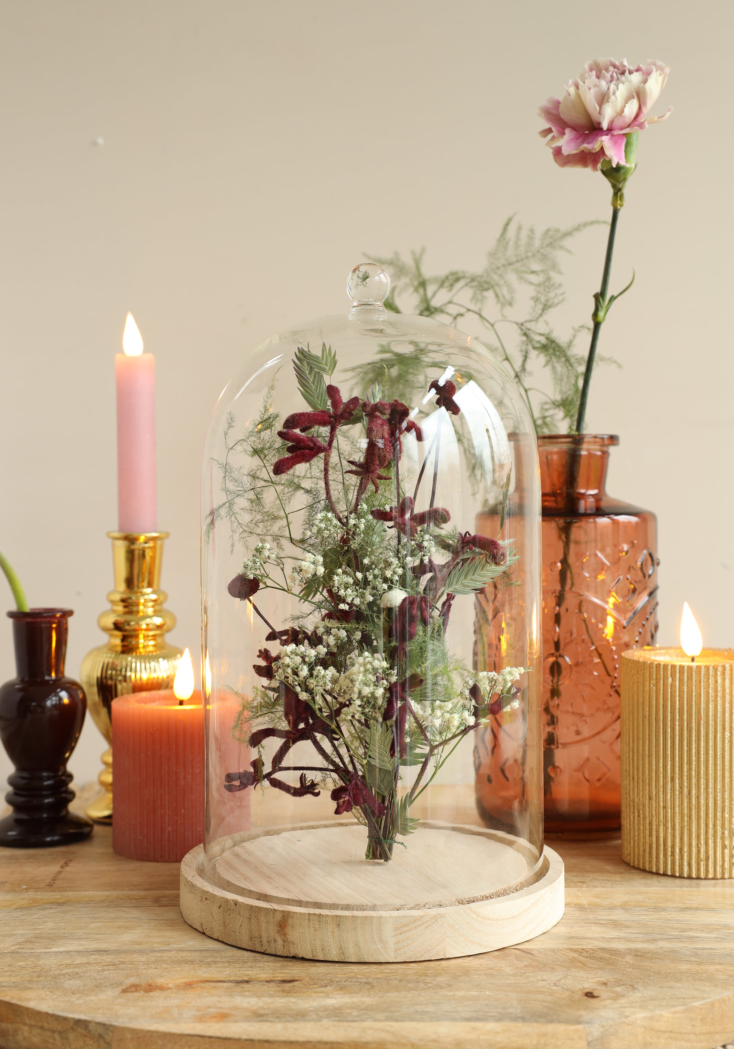 Glaskupa med glasknopp med träbas Ø17 h.28 cm (1 st) [IFS-29315]