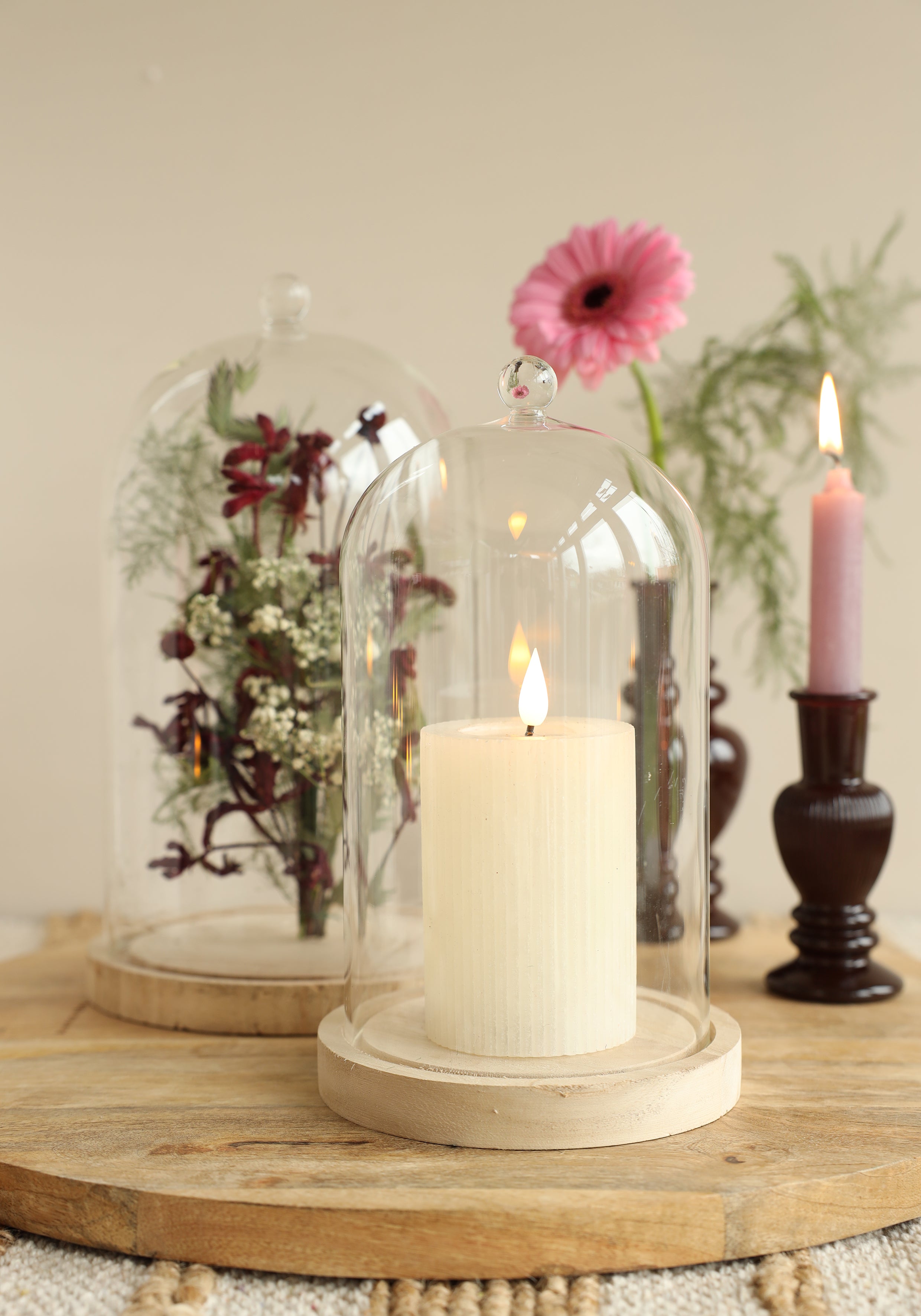 Glaskupa med glasknopp med träbas Ø17 h.28 cm (1 st) [IFS-29315]