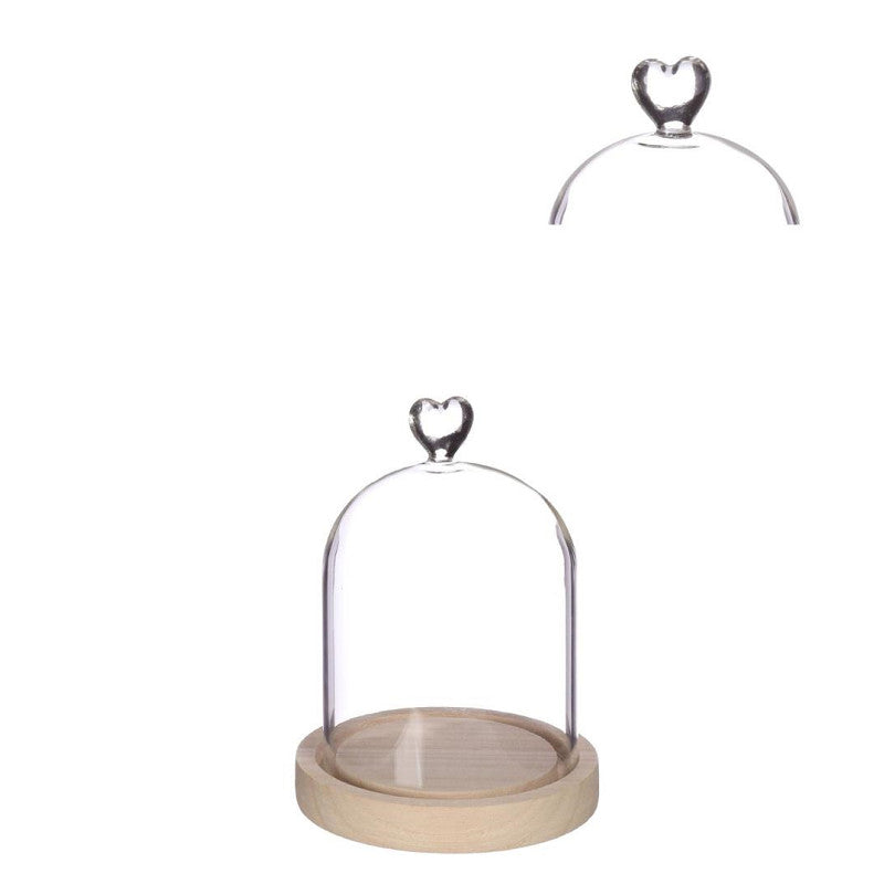 Glaskupa med hjärtformad träbas Ø 12 cm, H. 16 cm - 1 st