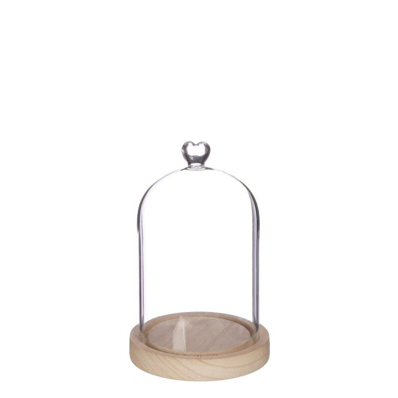 Glaskupa med hjärtformad träbas Ø 12 cm, H. 18,5 cm - 1 st