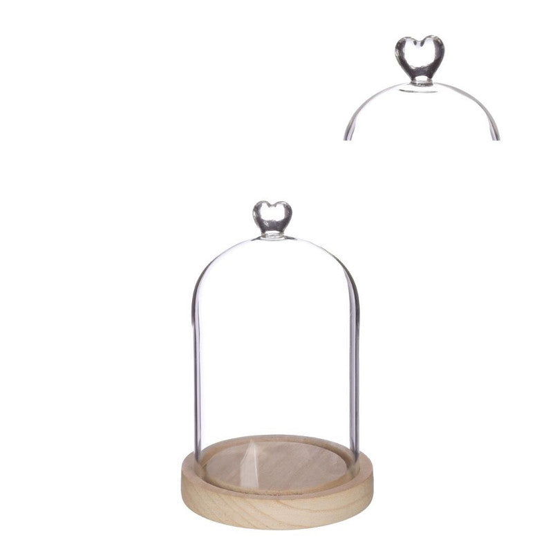 Glaskupa med hjärtformad träbas Ø 12 cm, H. 18,5 cm - 1 st