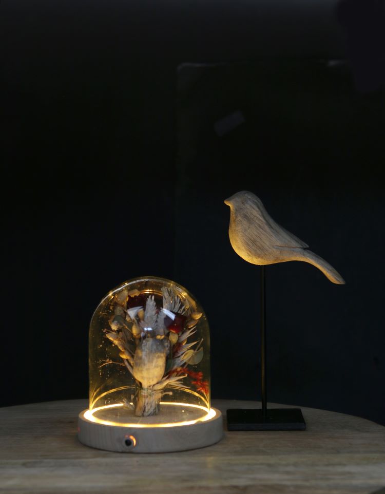 LED-glasburk med träfot Ø10cm (1 st.) [IFS-29491]